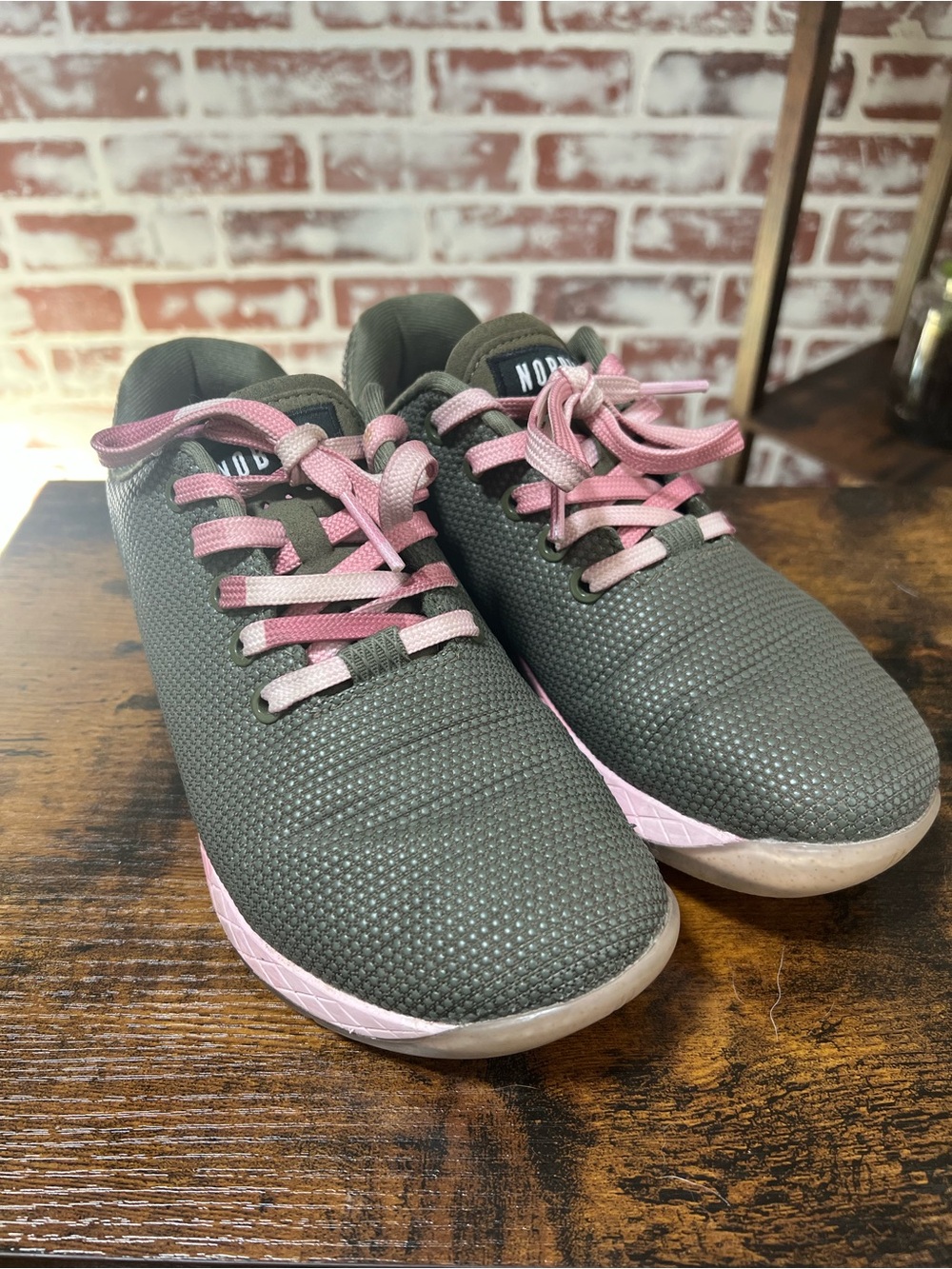 NOBULL Olive Green Sneakers with Pink Interior